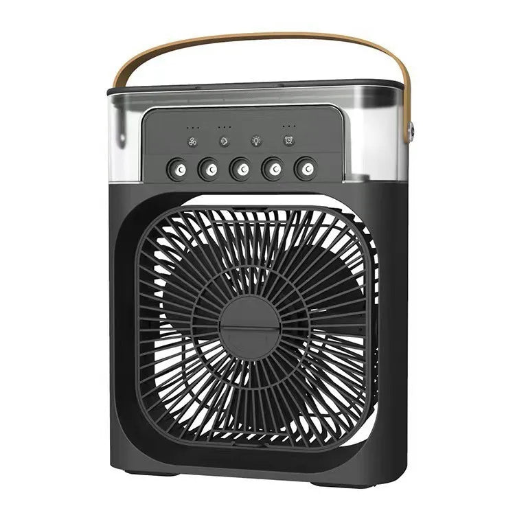 Portable fan with a handle on a white background