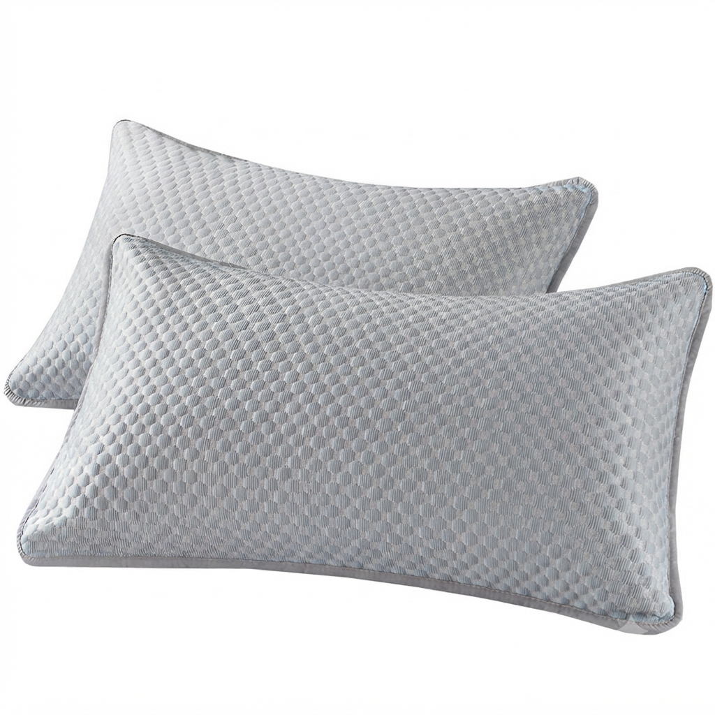 Two light gray textured pillows with a honeycomb pattern, shown on a plain white background.