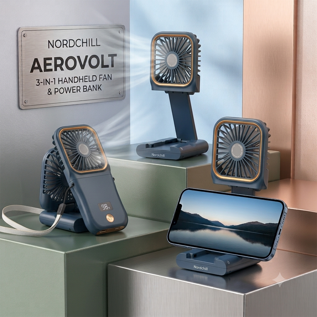 AeroVolt | Power Bank, Handheld Fan & Phone Stand 3-in-1